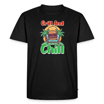 Hamburger Grillé et Chill - T-shirt Premium bio Homme - noir - Devant - Nico (187cm)