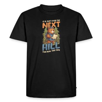 Drôle de camping sur la colline pour de vrai cette fois - T-shirt Premium bio Homme - noir - Devant - Nico (187cm)