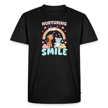 Infirmière de l’USIP : Nourrir avec le sourire - T-shirt Premium bio Homme - noir - Devant - Nico (187cm)