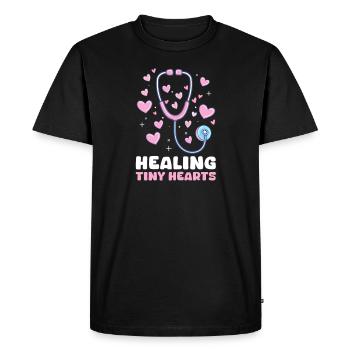 Infirmière de l’USIP qui guérit les petits cœurs - T-shirt Premium bio Homme - noir - Devant - Nico (187cm)