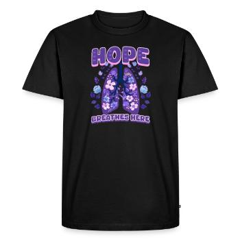 Cystic Fibrosis Hope Breathes Here - Men's Premium Organic T-Shirt - black - Front - Nico (187cm)