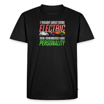 Amateur de voitures diesel, je pensais passer à l’électrique - T-shirt Premium bio Homme - noir - Devant - Nico (187cm)