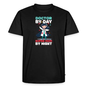 Maman vétérinaire médecin le jour, super maman la nuit - T-shirt Premium bio Homme - noir - Devant - Nico (187cm)