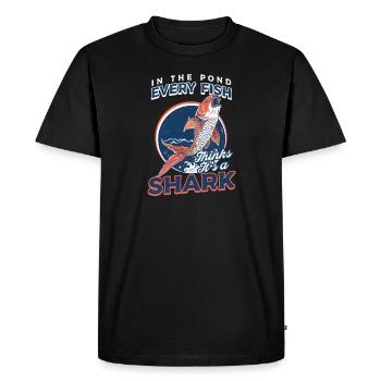 Koi Fish In the Pond, Every Fish Thinks It's a Sha - Men's Premium Organic T-Shirt - black - Front - Nico (187cm)