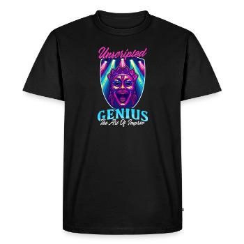 Improvisation Theatre Unscripted Genius : L’art de l’impro - T-shirt Premium bio Homme - noir - Devant - Nico (187cm)