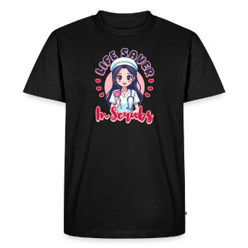 Infirmière sauveuse de l’urgence en blouse - T-shirt Premium bio Homme - noir - Devant - Nico (187cm)