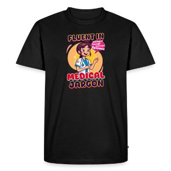 Infirmière aux urgences parlant couramment le jargon médical - T-shirt Premium bio Homme - noir - Devant - Nico (187cm)