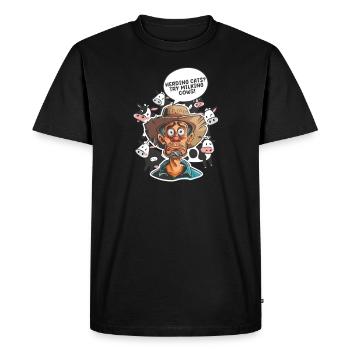 Un éleveur laitier qui garde des chats ? Essayez de traire les vaches ! - T-shirt Premium bio Homme - noir - Devant - Nico (187cm)