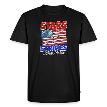 4 juillet Étoiles de chat, rayures et ronronnements - T-shirt Premium bio Homme - noir - Devant - Nico (187cm)