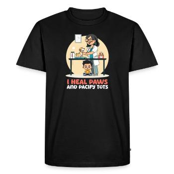 Maman vétérinaire Je guéris les pattes et apaise les tout-petits - T-shirt Premium bio Homme - noir - Devant - Nico (187cm)