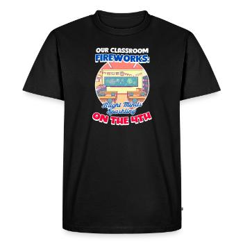 Enseignant de maternelle Notre salle de classe Feux d’artifice - T-shirt Premium bio Homme - noir - Devant - Nico (187cm)