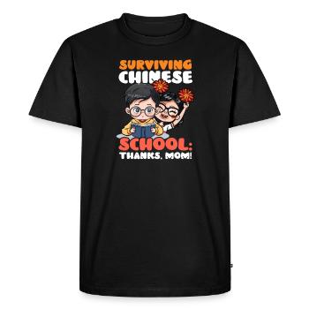 Maman chinoise survivant à l’école chinoise : Merci, maman ! - T-shirt Premium bio Homme - noir - Devant - Nico (187cm)