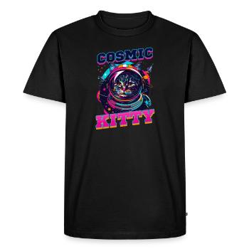 Chat astronaute Cosmic Kitty - T-shirt Premium bio Homme - noir - Devant - Nico (187cm)