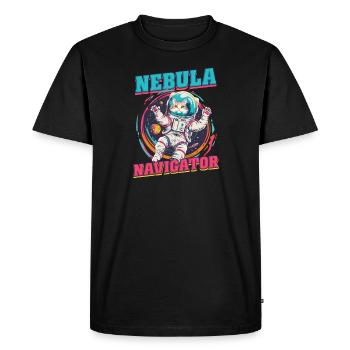 Navigateur de nébuleuse d’astronaute de chat - T-shirt Premium bio Homme - noir - Devant - Nico (187cm)