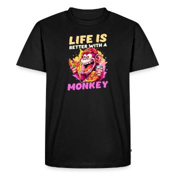 Monkey Lover Life Better With Monkey - Men's Premium Organic T-Shirt - black - Front - Nico (187cm)