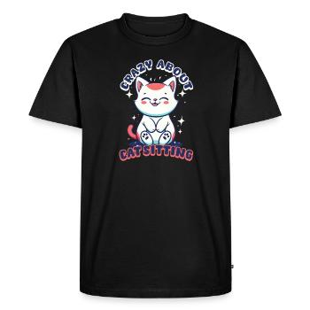 Cat Sitter Fou de Catsitting - T-shirt Premium bio Homme - noir - Devant - Nico (187cm)