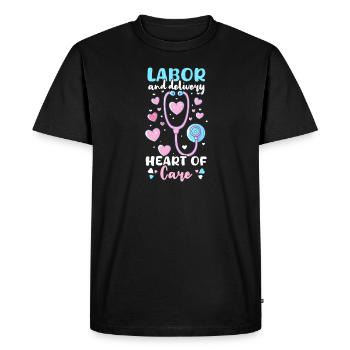 L&D Nurse Labor & Delivery : Heart Of Care - T-shirt Premium bio Homme - noir - Devant - Nico (187cm)