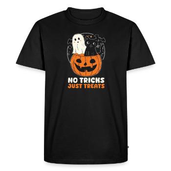 Chat d’Halloween Pas de tours, juste des friandises - T-shirt Premium bio Homme - noir - Devant - Nico (187cm)