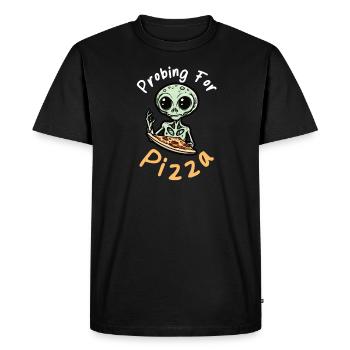 Alien Abduction Probing For Pizza - Men's Premium Organic T-Shirt - black - Front - Nico (187cm)