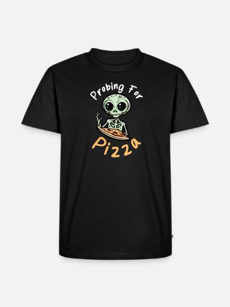 Bortførelse af rumvæsener undersøger pizza - Herre Premium økologisk T-shirt - sort