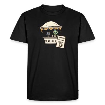 Alien Abduction Take Me To Your Lattes Coffee - Men's Premium Organic T-Shirt - black - Front - Nico (187cm)