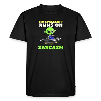 Alien Abduction Spaceship Runs On Sarcasm - Men's Premium Organic T-Shirt - black - Front - Nico (187cm)