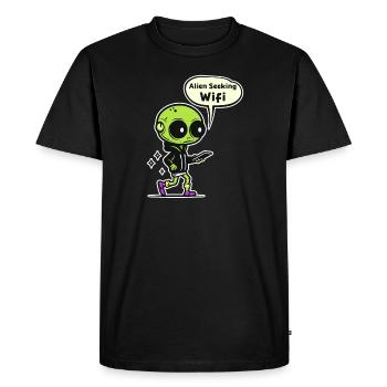 Alien Abduction Alien Seeking Wifi - Men's Premium Organic T-Shirt - black - Front - Nico (187cm)