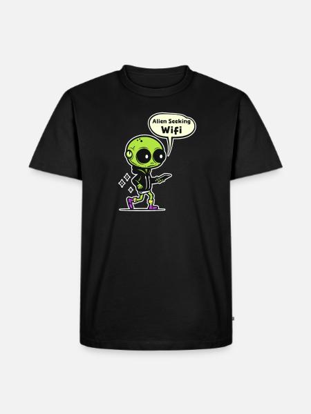 Alien Abduction Alien Seeking Wifi - Men's Premium Organic T-Shirt - black