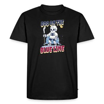 Hockey sur glace d’Halloween Boo sur la ligne bleue - T-shirt Premium bio Homme - noir - Devant - Nico (187cm)