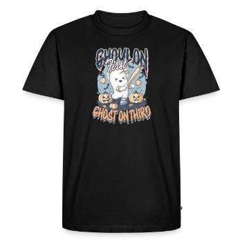 Goule de baseball d’Halloween en premier, fantôme en troisième - T-shirt Premium bio Homme - noir - Devant - Nico (187cm)