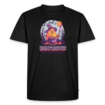 Halloween poulet repos visage de sorcière - T-shirt Premium bio Homme - noir - Devant - Nico (187cm)