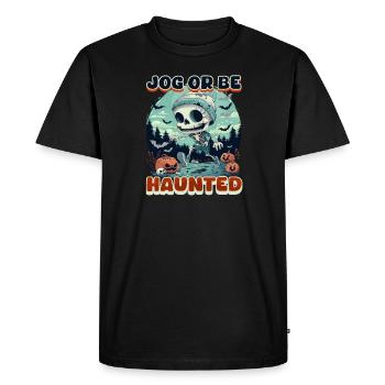 Coureur d’Halloween faisant du jogging ou soyez hanté ! - T-shirt Premium bio Homme - noir - Devant - Nico (187cm)