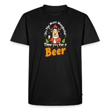 Renne de Noël : l’heure de la bière - T-shirt Premium bio Homme - noir - Devant - Nico (187cm)