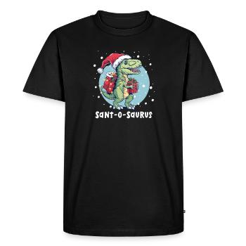 Dinosaur Christmas Sant-O-Saurus - Men's Premium Organic T-Shirt - black - Front - Nico (187cm)