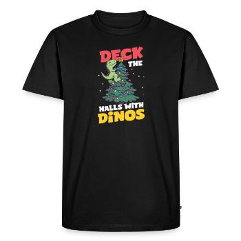 Dinosaur Christmas Deck The Halls With Dinos - Men's Premium Organic T-Shirt - black - Front - Nico (187cm)