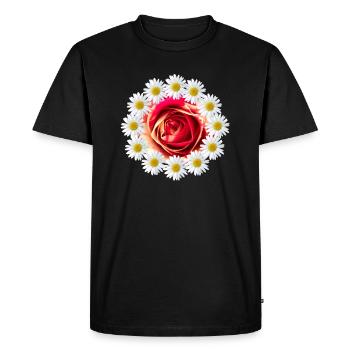 Rose blossom with daisies flower Rose floral - Men's Premium Organic T-Shirt - black - Front - Nico (187cm)