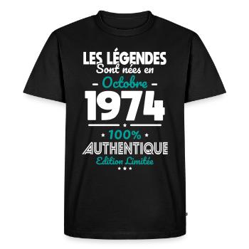 50th Anniversary - Legends born October 1974 - Men's Premium Organic T-Shirt - black - Front - Nico (187cm)