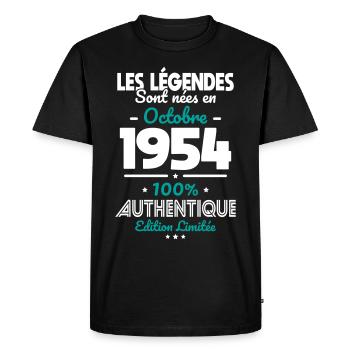 70th Anniversary - Legends born October 1954 - Men's Premium Organic T-Shirt - black - Front - Nico (187cm)