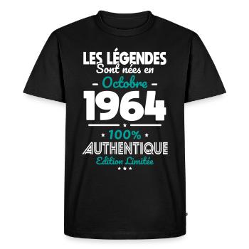60th Anniversary - Legends born October 1964 - Men's Premium Organic T-Shirt - black - Front - Nico (187cm)