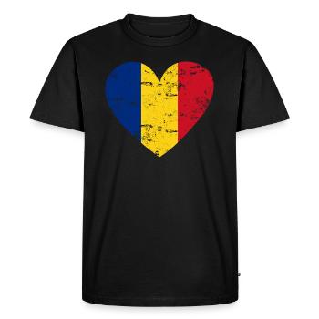 Romania Flag Heart - Men's Premium Organic T-Shirt - black - Front - Nico (187cm)