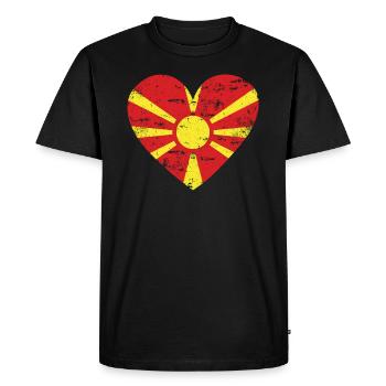 La Macédoine du Nord un cœur de drapeau - T-shirt Premium bio Homme - noir - Devant - Nico (187cm)