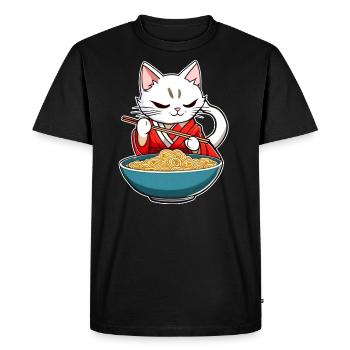 Cute Asian cat and ramen noodles - Men's Premium Organic T-Shirt - black - Front - Nico (187cm)