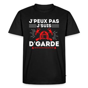t-shirt pompier Je suis de Garde Humour Pompier - T-shirt Premium bio Homme - noir - Devant - Nico (187cm)