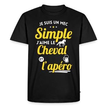 Je suis un mec simple j'aime le cheval et l'apéro - T-shirt Premium bio Homme - noir - Devant - Nico (187cm)