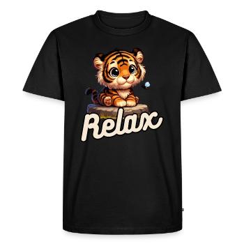 Bébé tigre mignon avec une guêpe et détendez-vous - T-shirt Premium bio Homme - noir - Devant - Nico (187cm)
