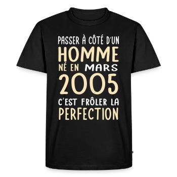 Anniversaire 20 ans - Né en Mars 2005 - T-shirt Premium bio Homme - noir - Devant - Nico (187cm)