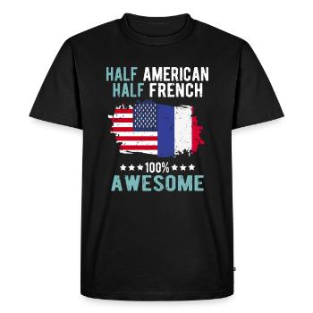Mi-Américain, mi-Américain - T-shirt Premium bio Homme - noir - Devant - Nico (187cm)