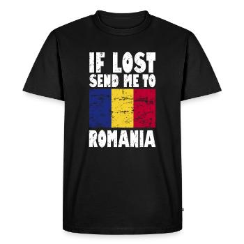 Romania Flag Slogan - Men's Premium Organic T-Shirt - black - Front - Nico (187cm)