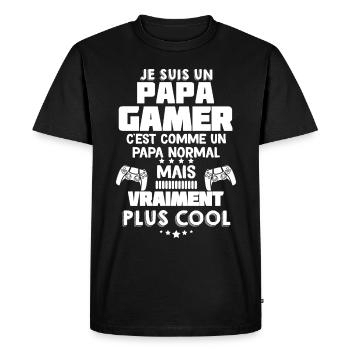 Papa Et Console de Jeux Cadeau Père - T-shirt Premium bio Homme - noir - Devant - Nico (187cm)