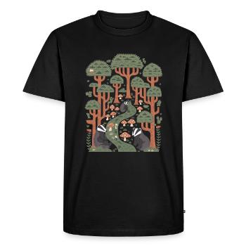 Cottagecore Forest Landscape with Badgers - Men's Premium Organic T-Shirt - black - Front - Nico (187cm)